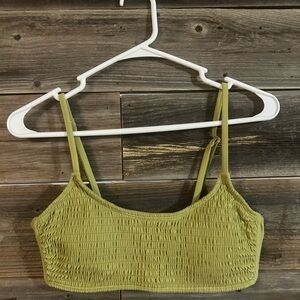 Green Smocked Crop Top